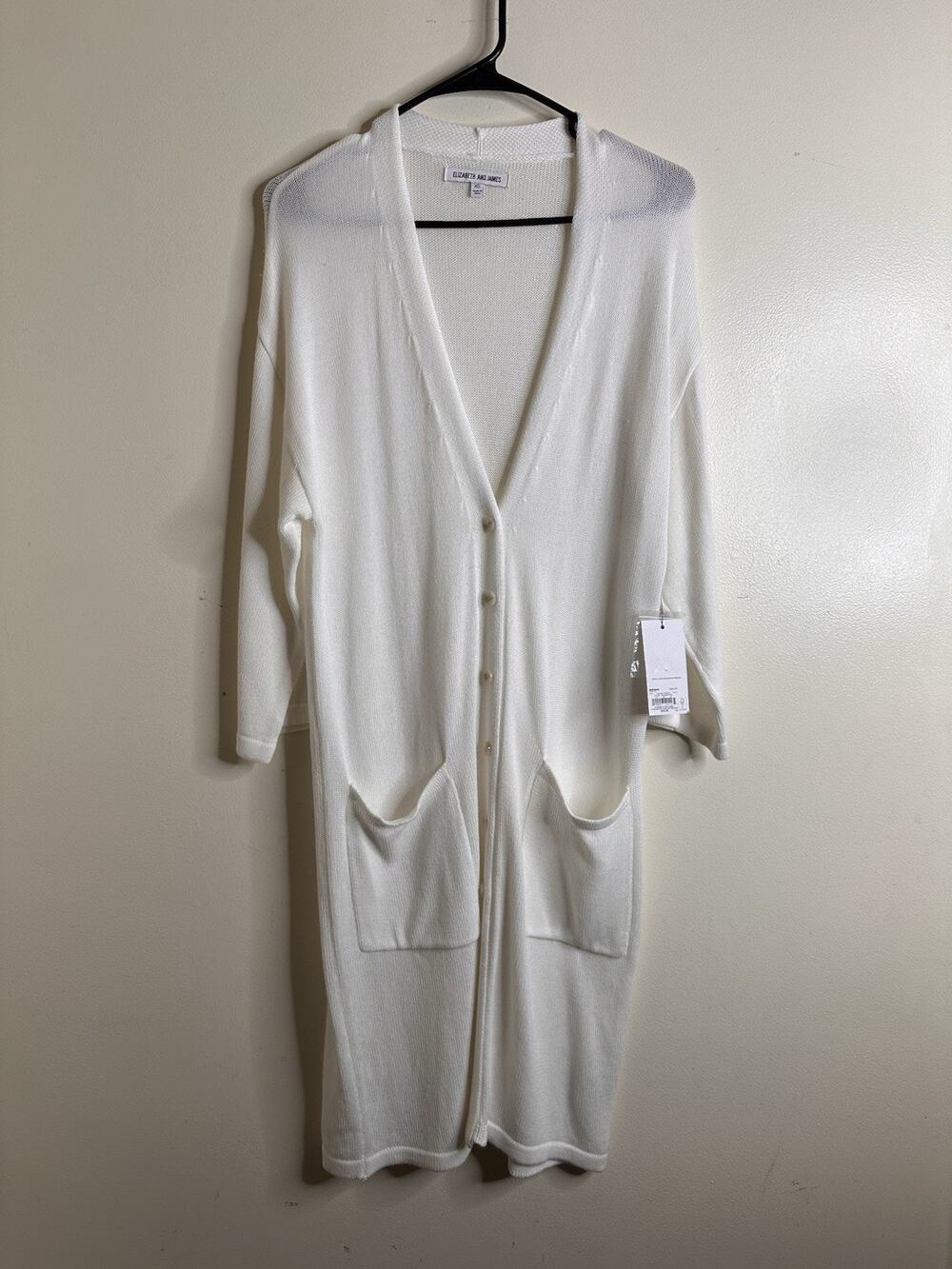 Elizabeth And James White Long Line Cardigan Duster Size XS NEW Sweater Buttons
